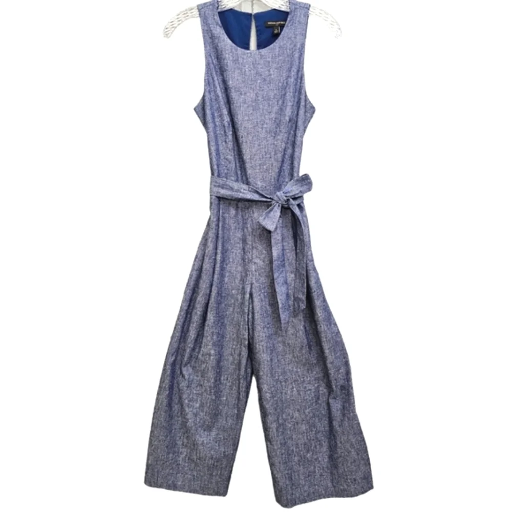 Nwot Banana Republic Blue Chambray Sleeveless Wideleg Midi Jumpsuit